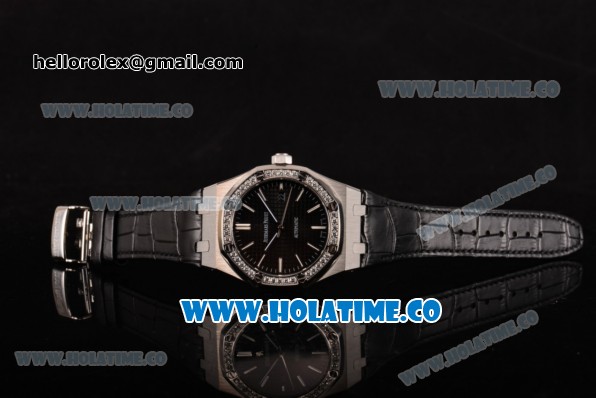 Audemars Piguet Royal Oak 41MM Miyota 9015 Automatic Steel Case with Diamonds Bezel Black Dial and Stick Markers (EF) - Click Image to Close